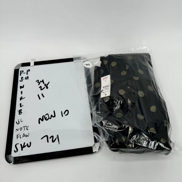 Talbots Pants Womens 10 Black Gold Metallic Polka Dots Side Zip Ankle Lined NEW - Picture 9 of 9